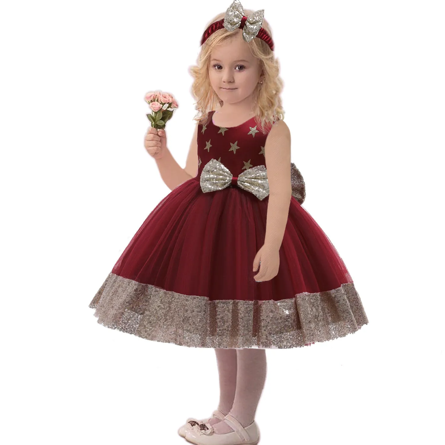 Children Dress Color Matching Sequined Girl Princess Dress Girl Dress