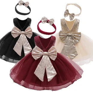 Children Dress Color Matching Sequined Girl Princess Dress Girl Dress