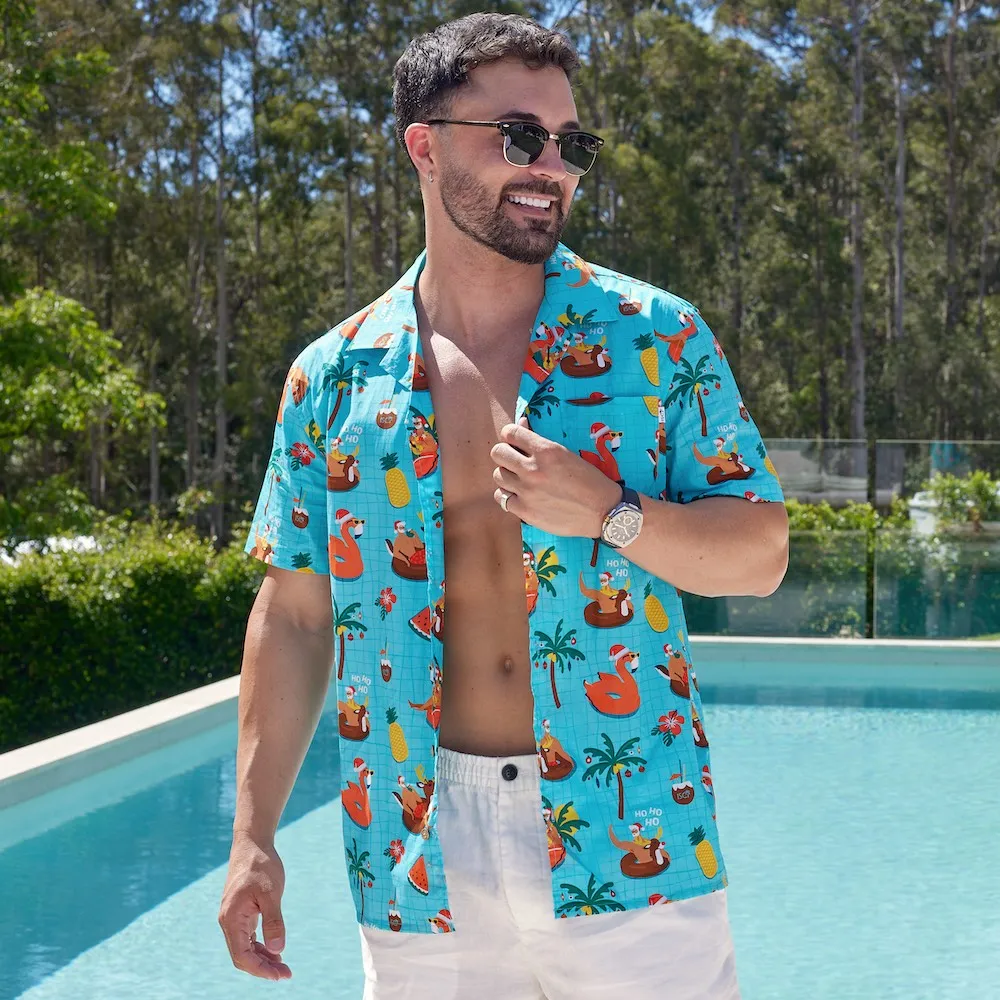 Christmas Pool Party - Mens Shirt & Womens Dress  - Couple Set