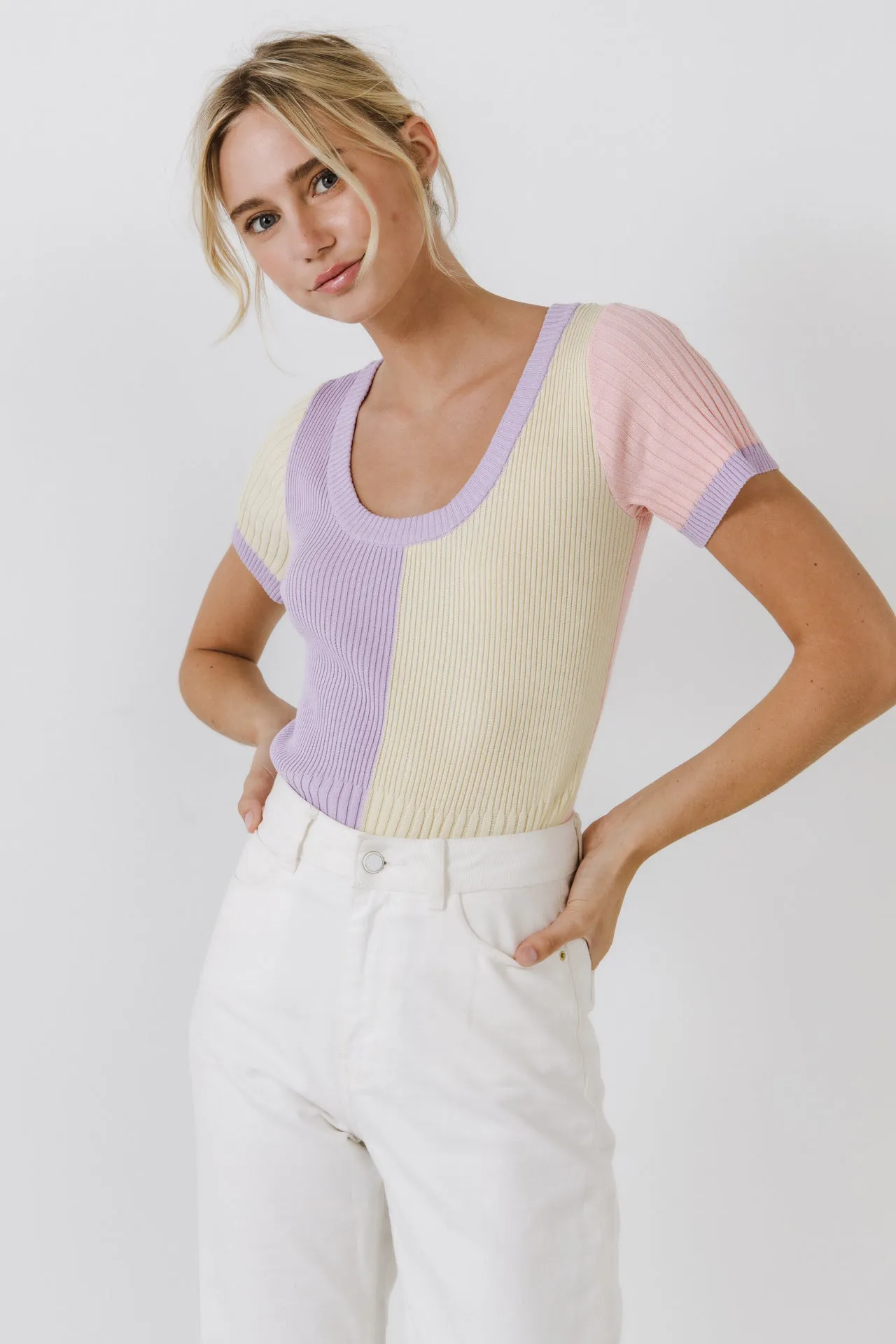 Color Blocked Sweater Top