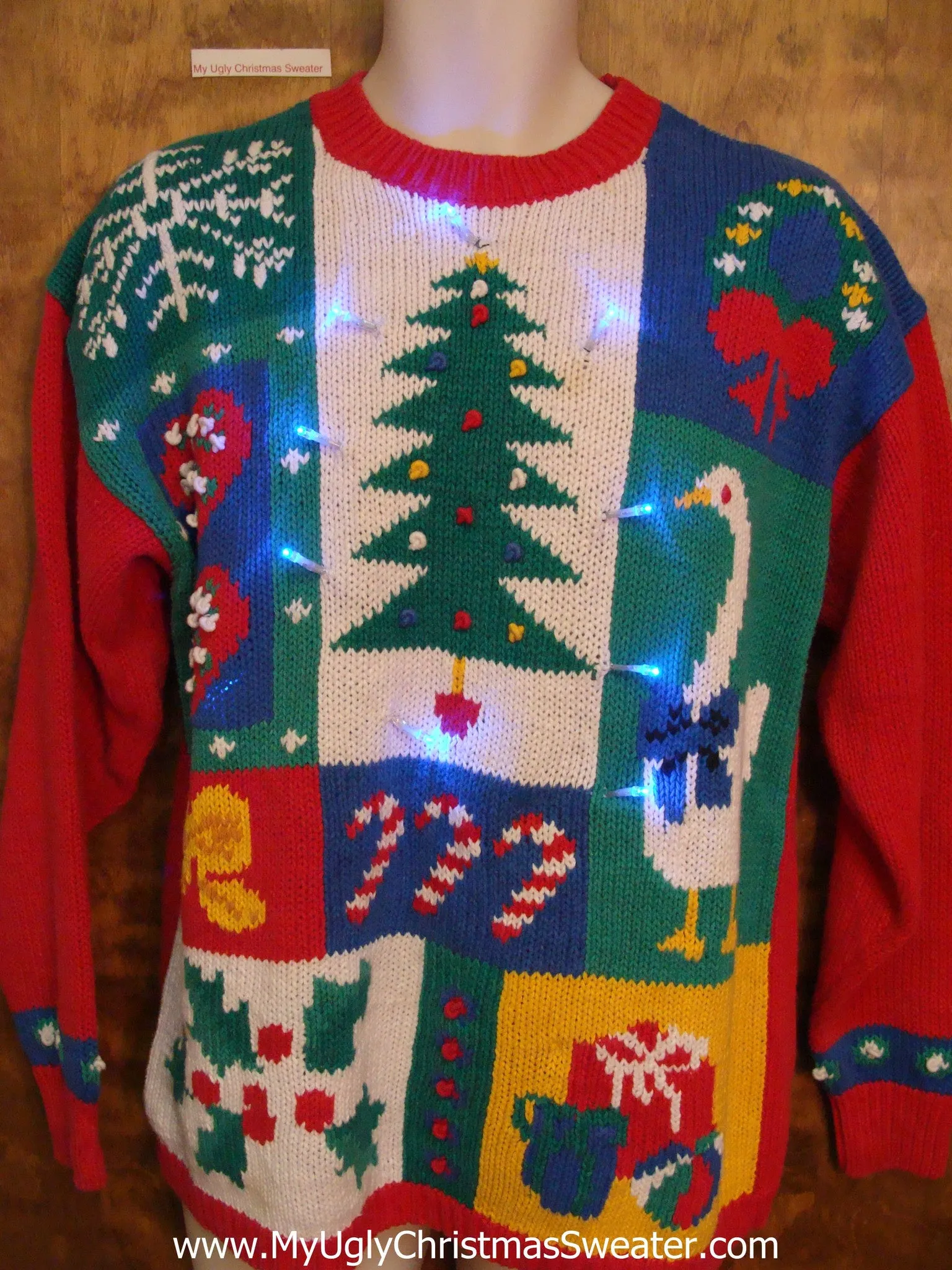 Colorful 80s Ugly Christmas Sweater with Lights