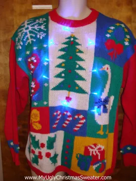 Colorful 80s Ugly Christmas Sweater with Lights