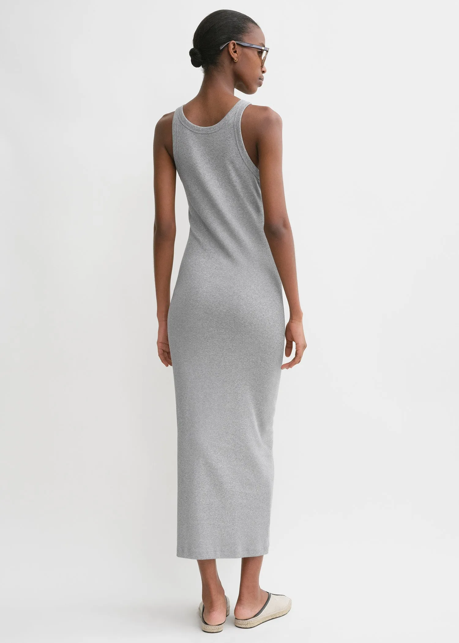 Curved rib tank dress grey melange