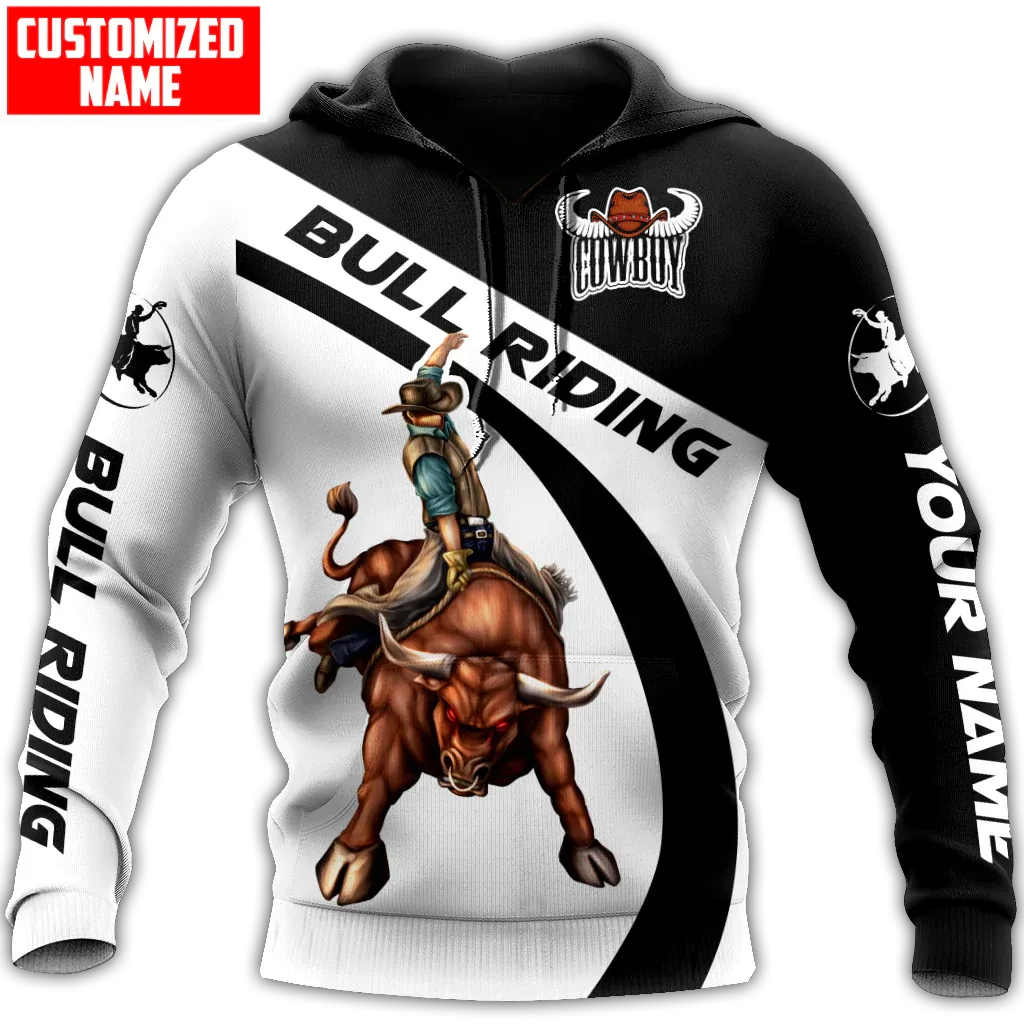 Custom Bull Riding Hoodie, 3D All Over Print Cowboy Hoodie Tattoo