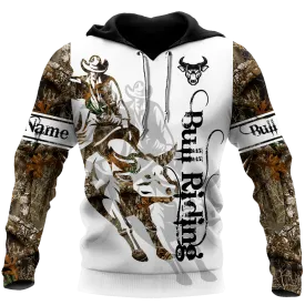 Custom Bull Riding Hoodie, 3D All Over Print Cowboy Hoodie Tattoo