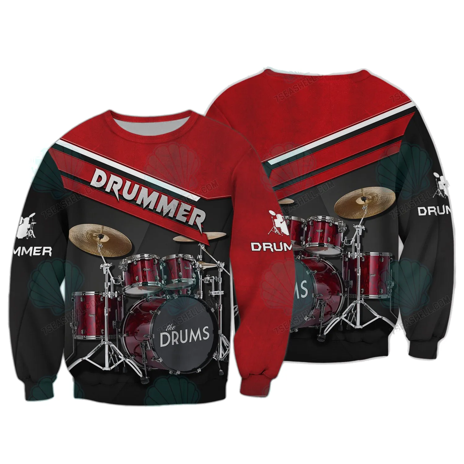 Drummer Shirt Red Drums Personalized Name 3D Sweatshirt Hoodie Christmas Shirt