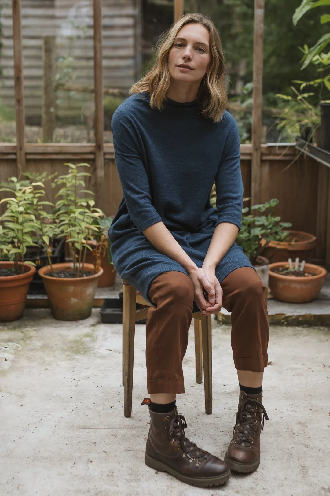 Eden Cocoon Merino Dress in Indigo Blue