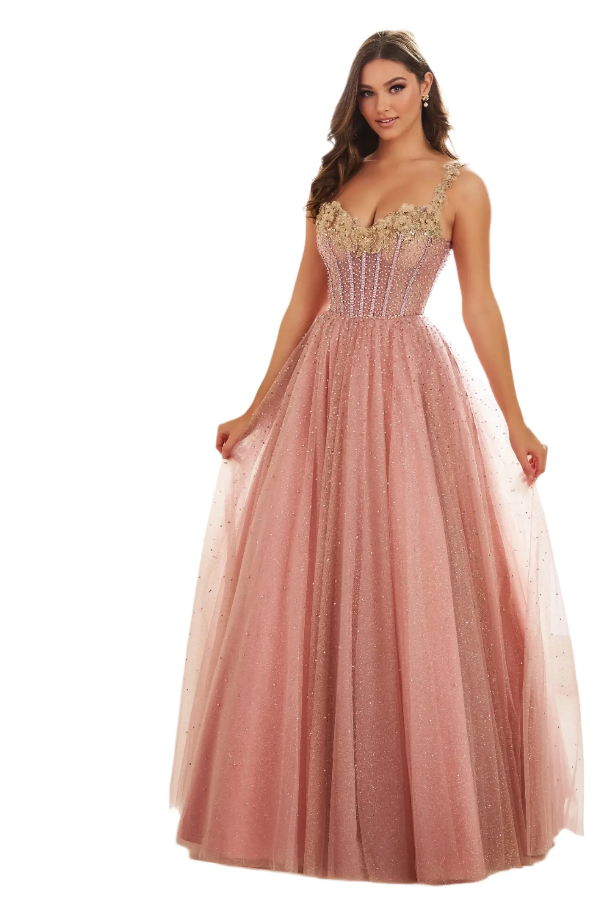 Ellie Wilde EW36071 Long A Line Sheer lace Corset Prom Dress off the shoulder Formal ball Gown