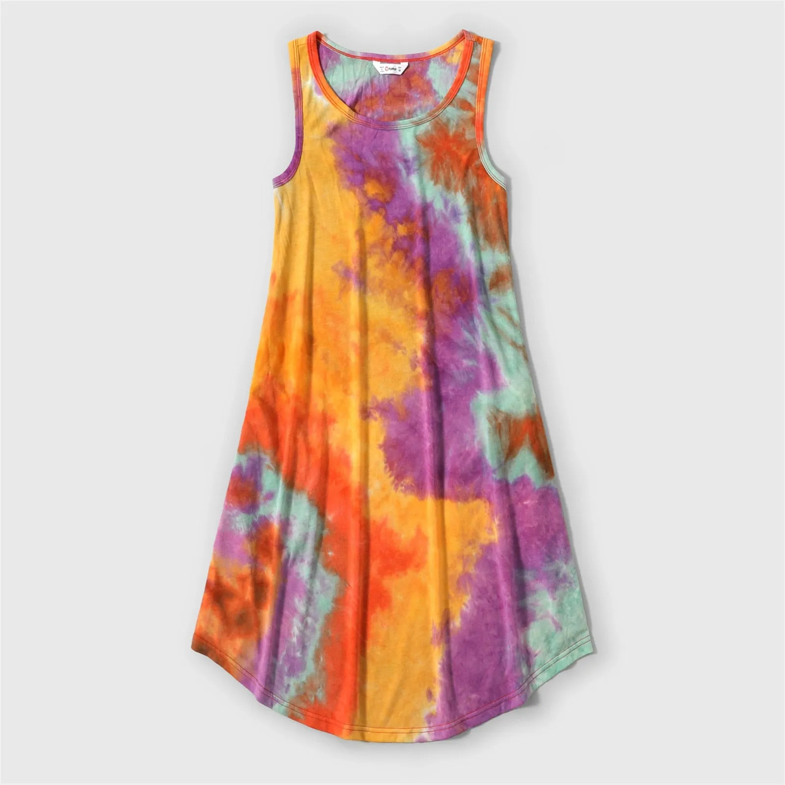 Family Matching Tie Dye Sleeveless Tank Dresses and Short-sleeve T-shirts Sets