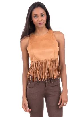 Faux Suede Crop Top With Fringe