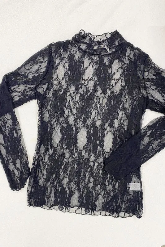 Floral print lace long sleeves top - ONLINE EXCLUSIVE