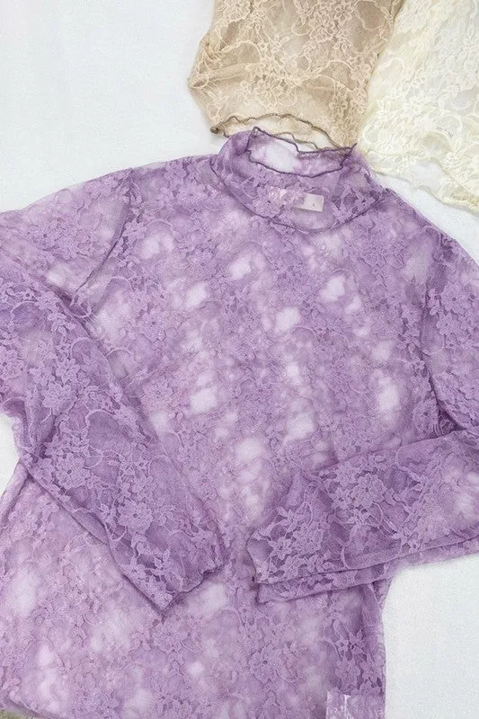 Floral print lace long sleeves top - ONLINE EXCLUSIVE