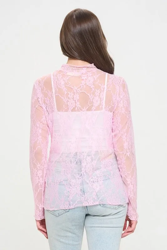 Floral print lace long sleeves top - ONLINE EXCLUSIVE