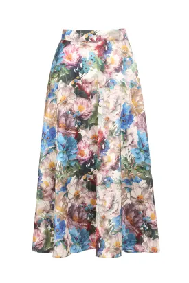 Floral Print Satin Midi Skirt