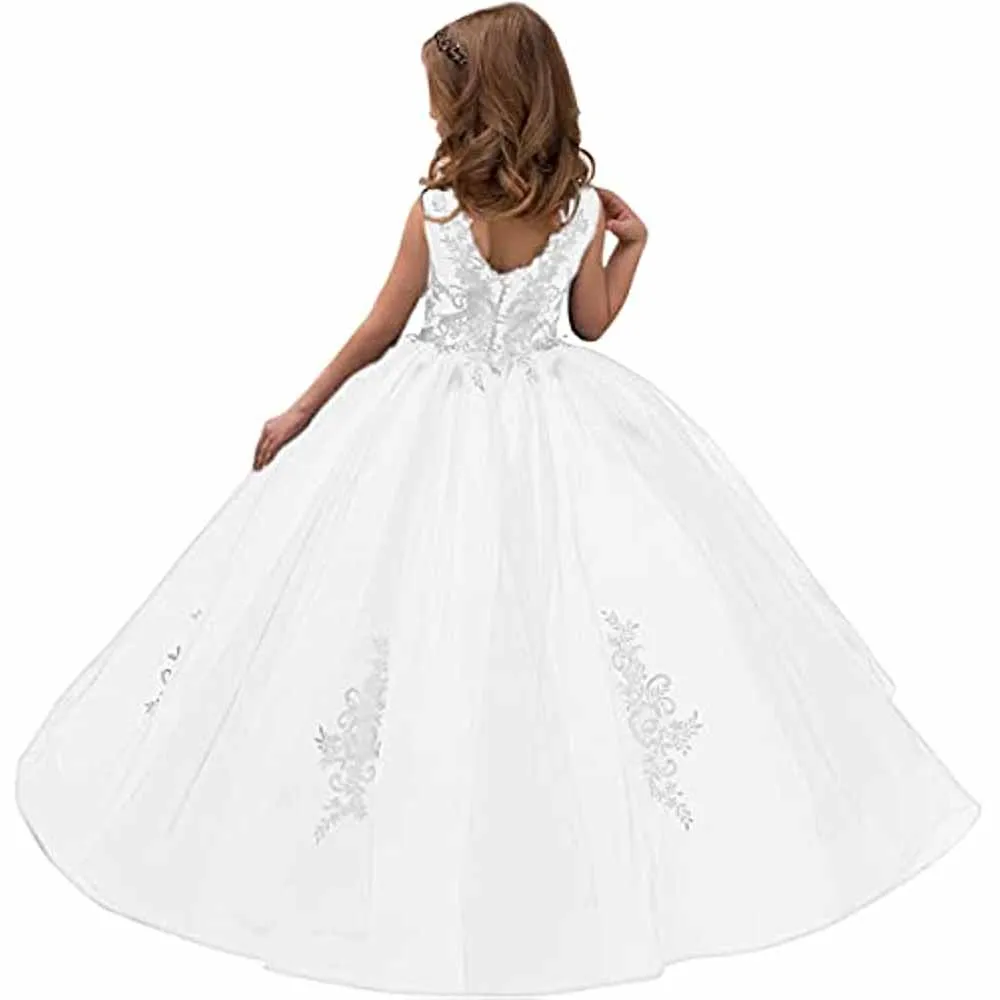 Flower Girl Dress Kids Lace Applique Pageant Ball Gown Prom Dresses