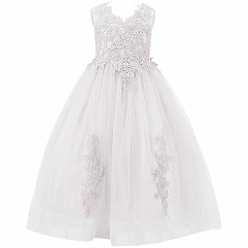 Flower Girl Dress Kids Lace Applique Pageant Ball Gown Prom Dresses