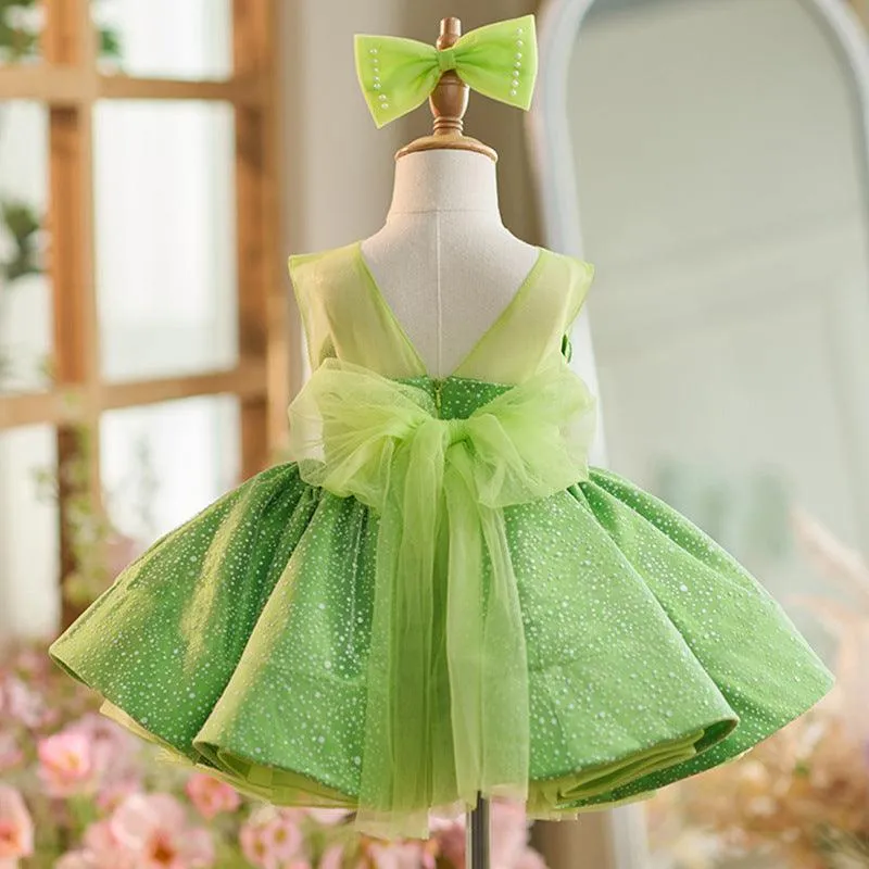 Fresh Green Playful Dress Girl's polka dot bow princess dress Elegant Puffy Dress Carnival Birthday Party Dress