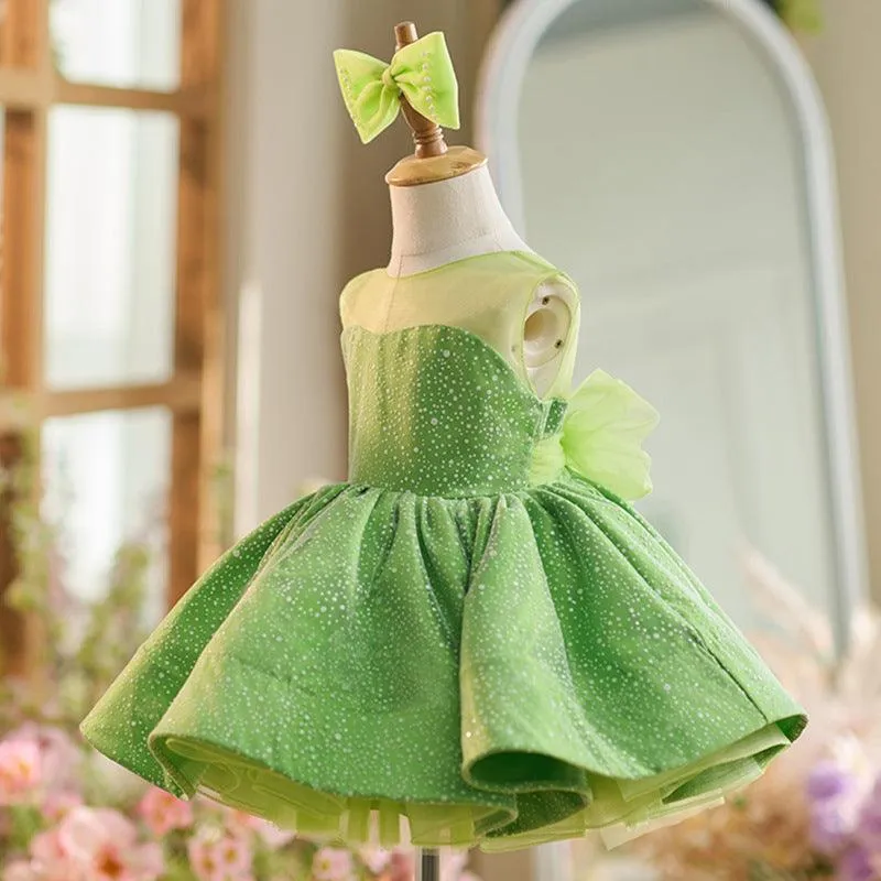 Fresh Green Playful Dress Girl's polka dot bow princess dress Elegant Puffy Dress Carnival Birthday Party Dress