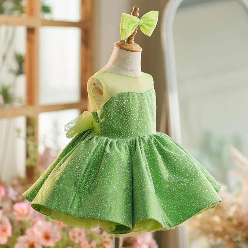 Fresh Green Playful Dress Girl's polka dot bow princess dress Elegant Puffy Dress Carnival Birthday Party Dress