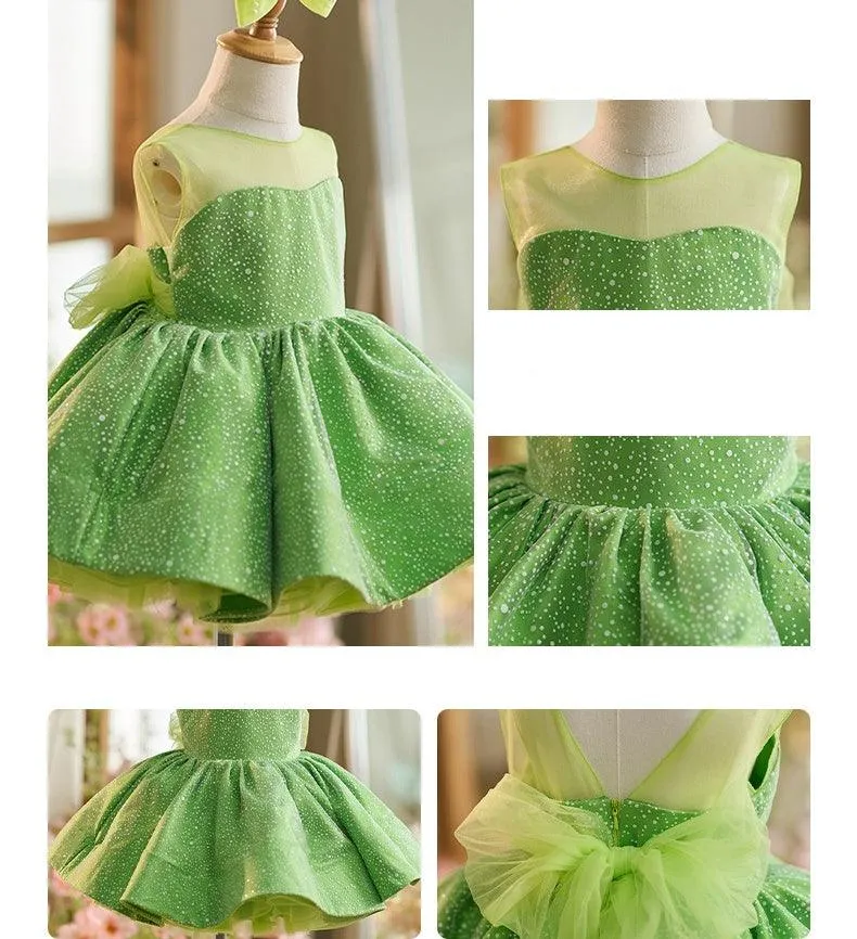 Fresh Green Playful Dress Girl's polka dot bow princess dress Elegant Puffy Dress Carnival Birthday Party Dress