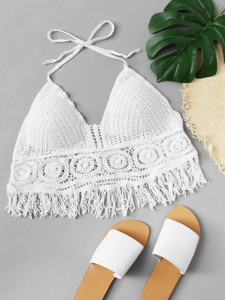 Fringe Hem Crochet Halter Top