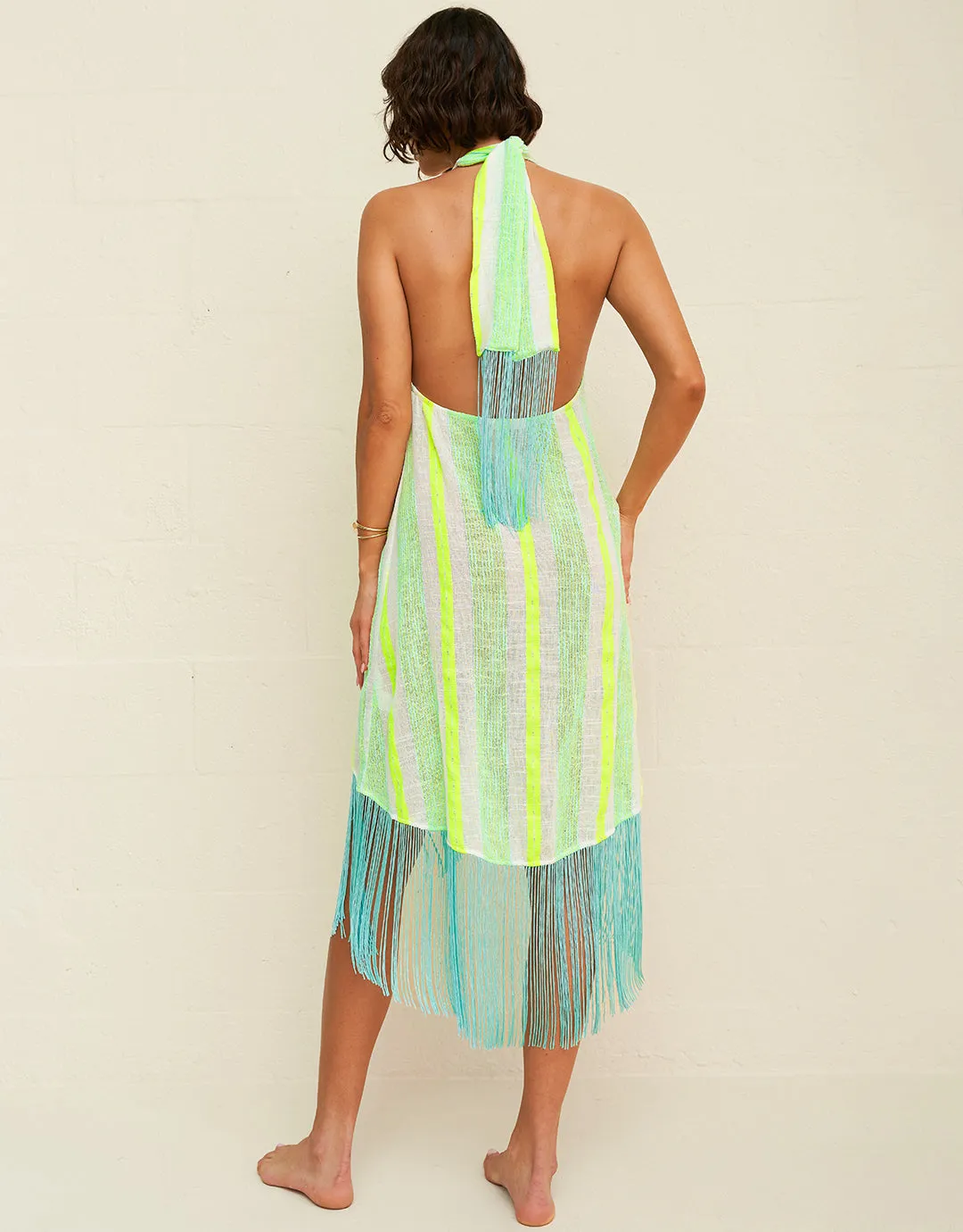 Fringed Crossover Dress - Neon Yellow