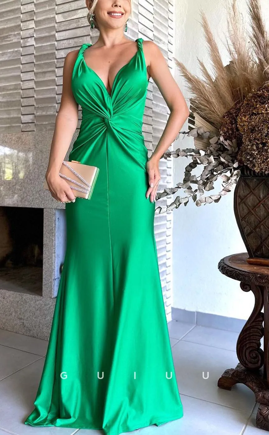 G3636 - Sexy & Hot Trumpet V-Neck Straps Draped Floor-Length Party Gown Prom Dress