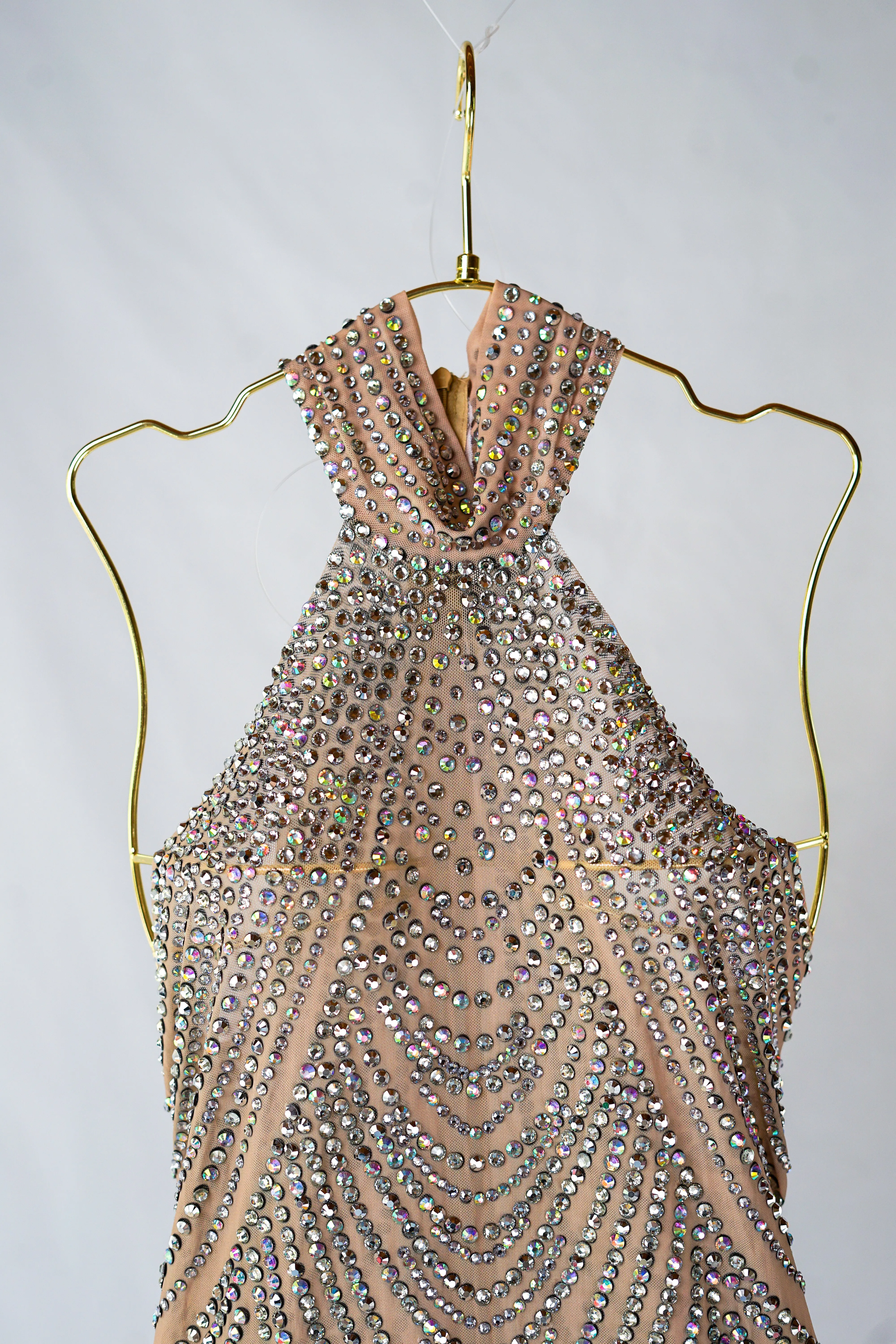 Gatsby-Inspired Nude Color Flapper-Style Dress with Rhinestones