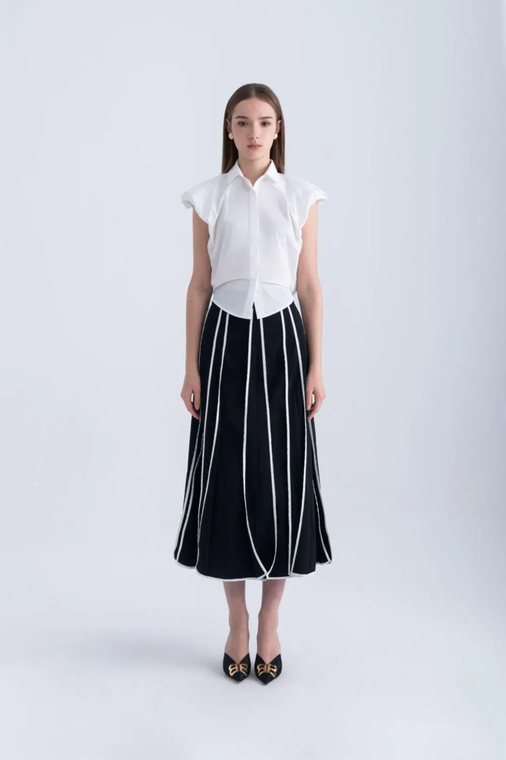 Ginnie A-line Pleated Silk Midi Skirt