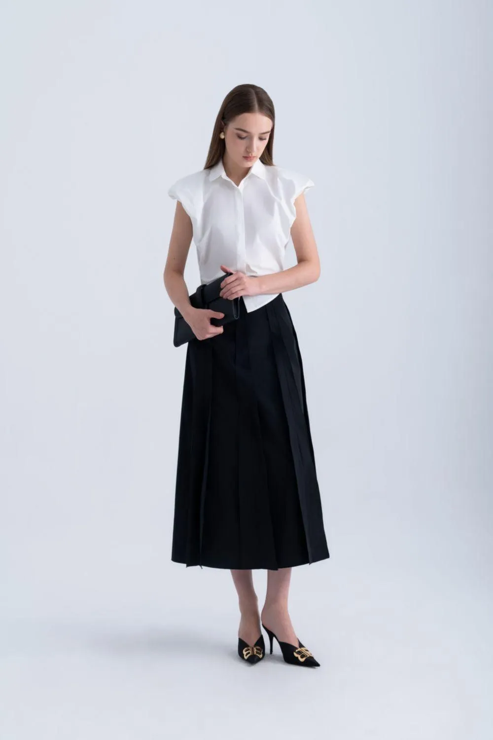 Ginnie A-line Pleated Silk Midi Skirt