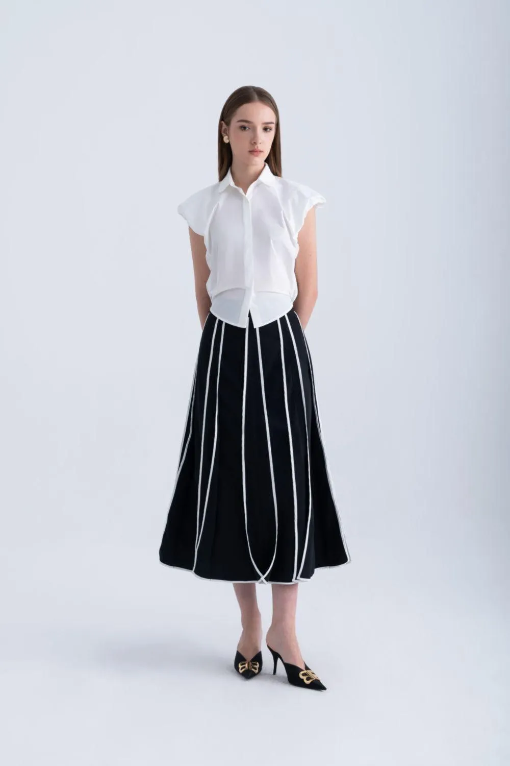 Ginnie A-line Pleated Silk Midi Skirt