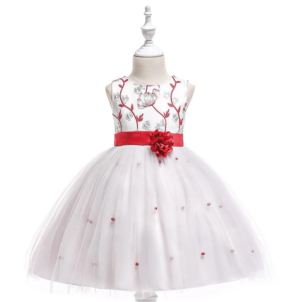 Girls' Embroidered Puff Mesh Color Matching Princess Dress