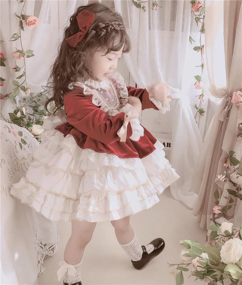 Girls Princess dress Lolita dress Pompadour dress Baby birthday party dress 4colors