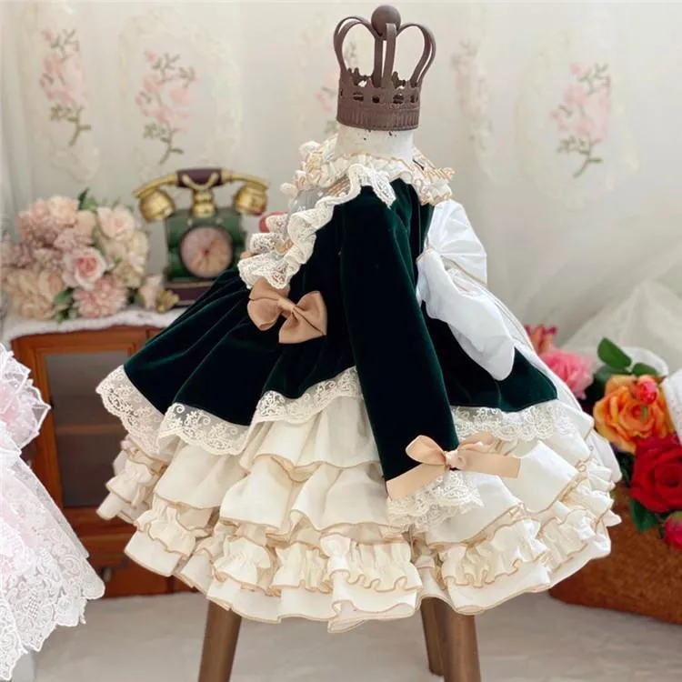 Girls Princess dress Lolita dress Pompadour dress Baby birthday party dress 4colors