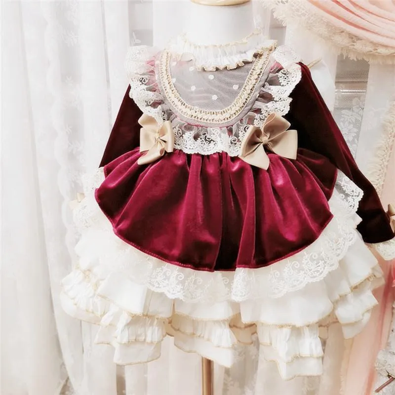 Girls Princess dress Lolita dress Pompadour dress Baby birthday party dress 4colors