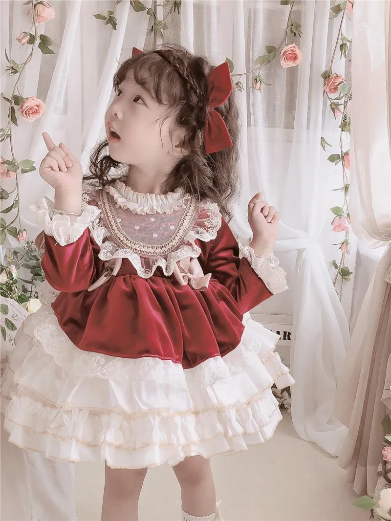 Girls Princess dress Lolita dress Pompadour dress Baby birthday party dress 4colors