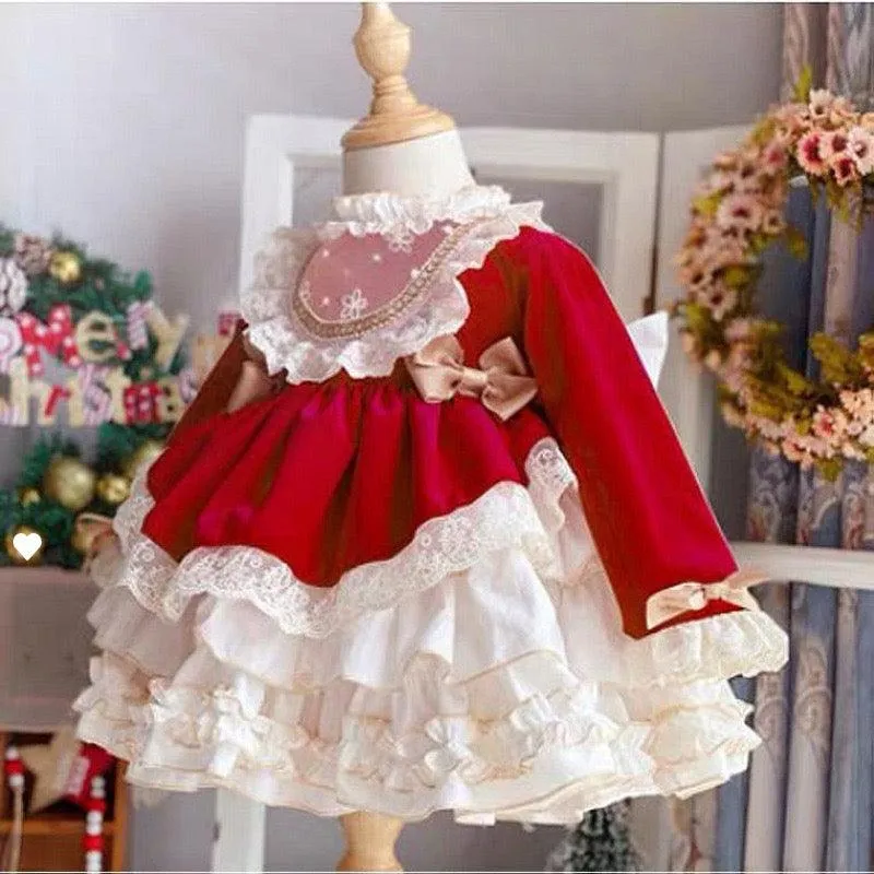 Girls Princess dress Lolita dress Pompadour dress Baby birthday party dress 4colors