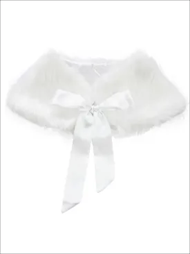 Girls White Faux Fur Princess Cloak/Bolero