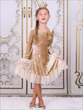 Gold Velvet Ruffled Pockets Princess Dress