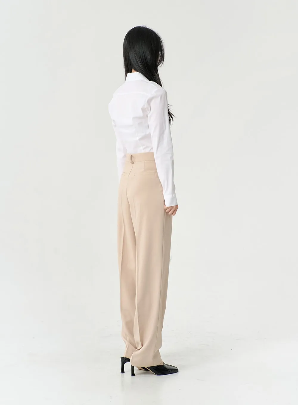 High Waist Pintuck Wide Leg Tailored Pants OS13