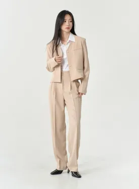 High Waist Pintuck Wide Leg Tailored Pants OS13