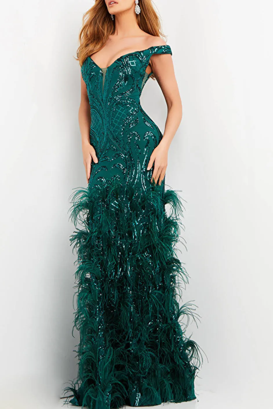 Jovani feather skirt sequin bodycon gown