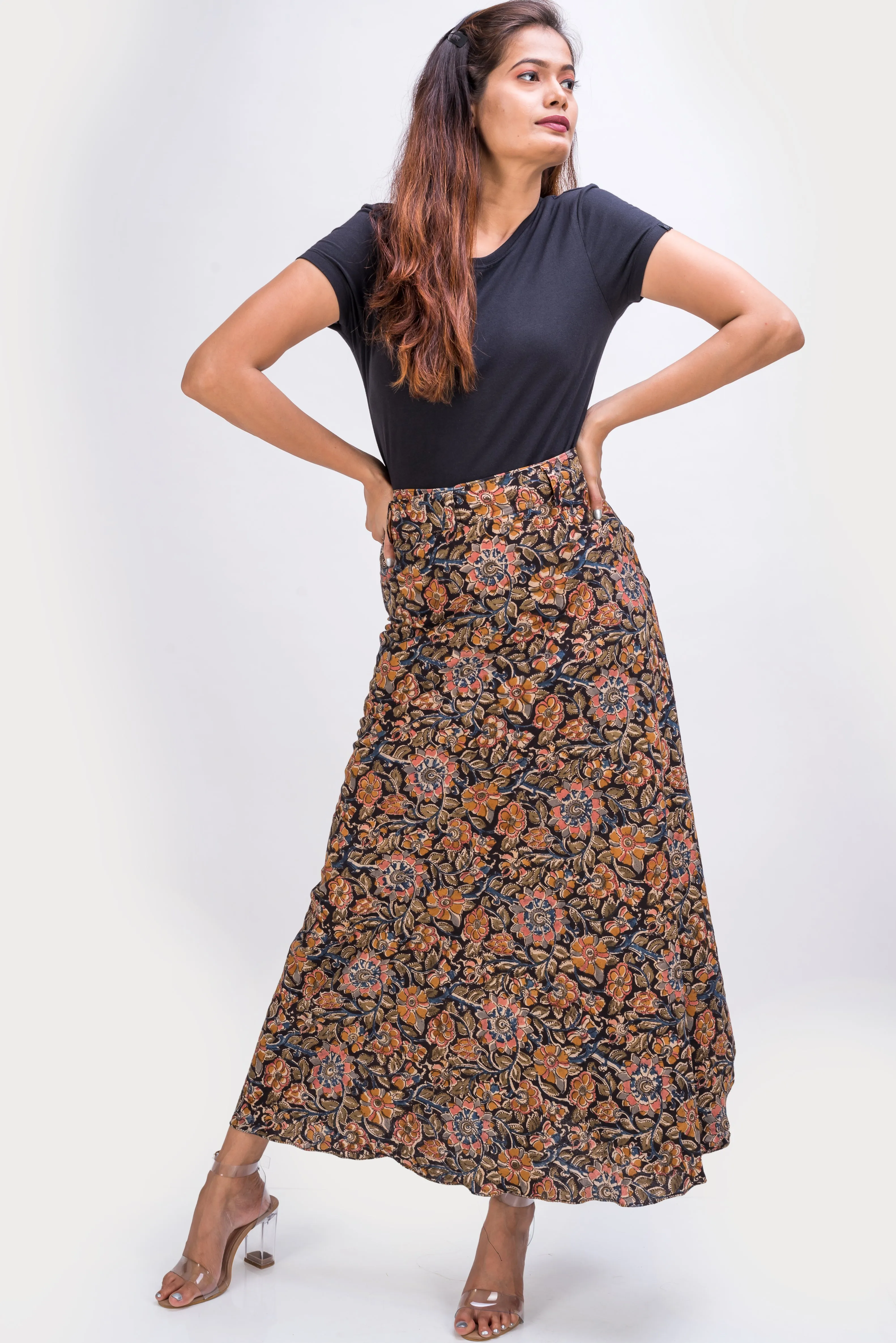 KK3010 Wrap Skirt (L/XL)- Flowers Black