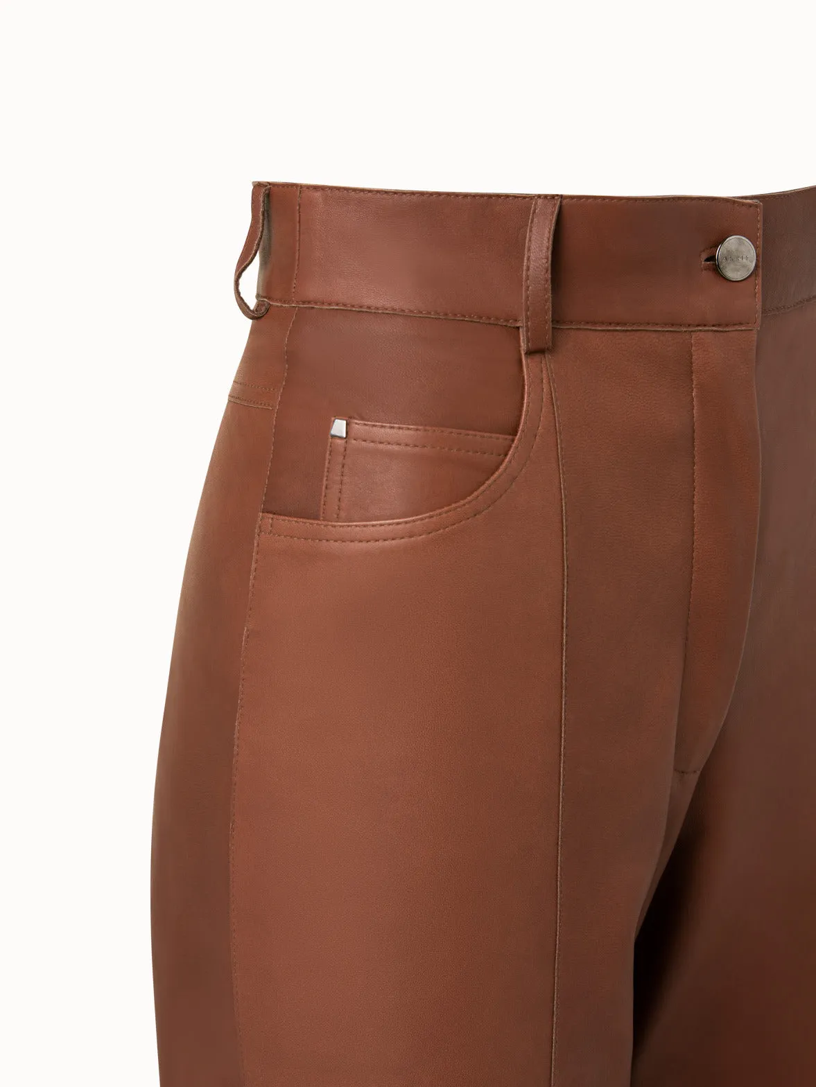 Lamb Nappa Leather High Waist Wide Leg Pants