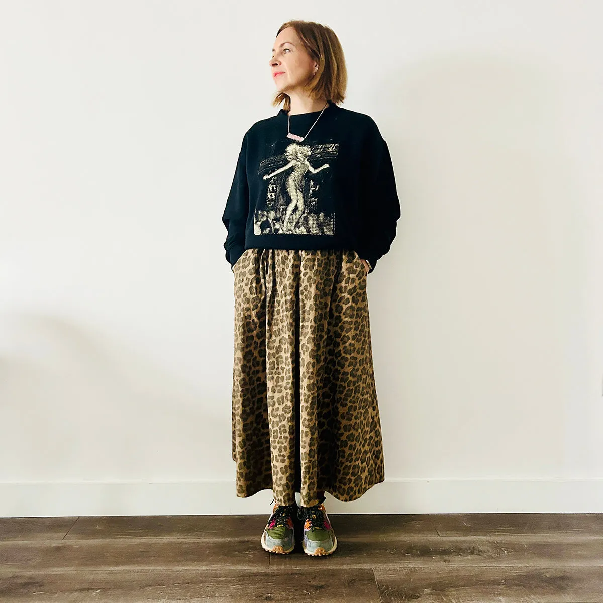 Leopard Print A Line Skirt Camel