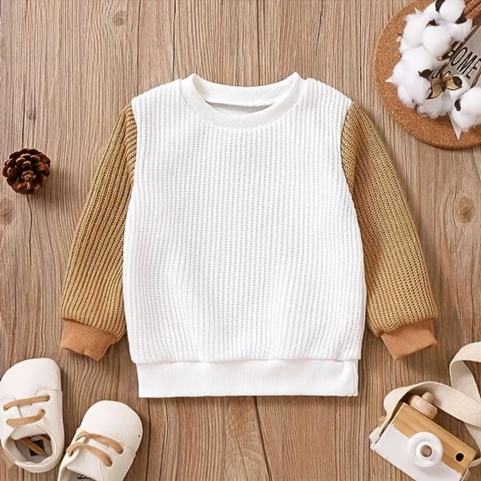 Lnfant And Toddler knitted Contrast Color Long-Sleeved Sweatshirt