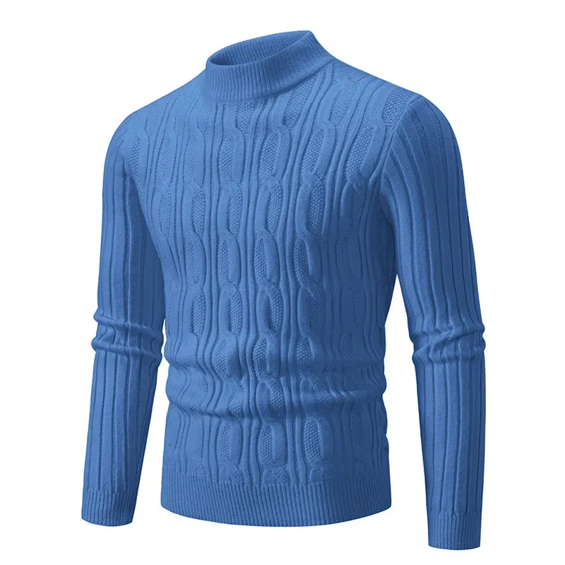 Mens Solid Colour O-Neck Knitted Slim Fit Sweater