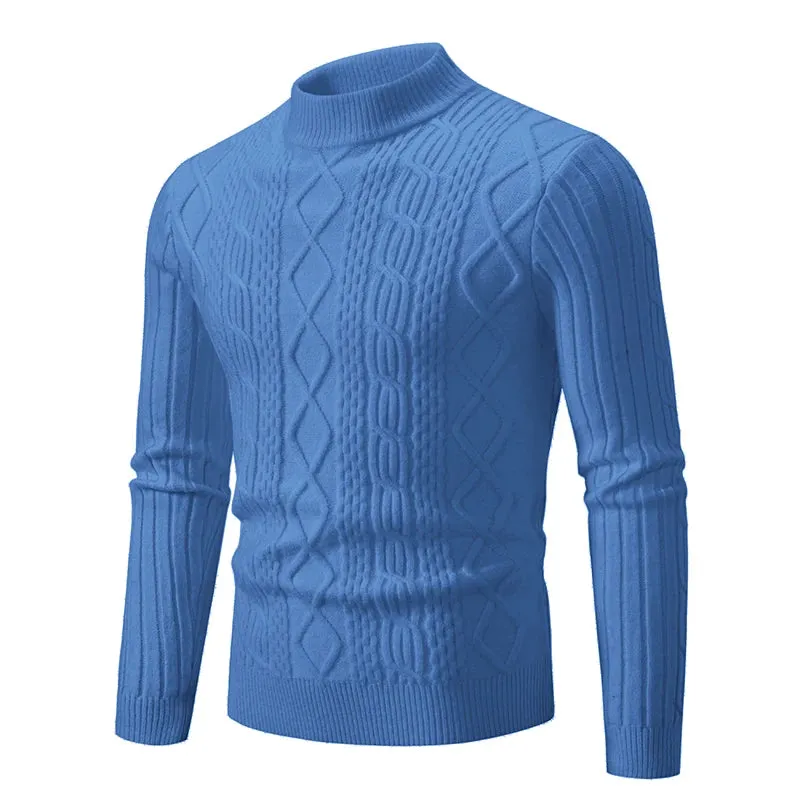 Mens Solid Colour O-Neck Knitted Slim Fit Sweater