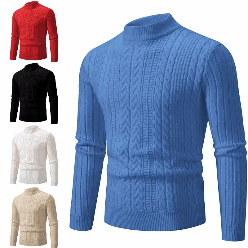 Mens Solid Colour O-Neck Knitted Slim Fit Sweater