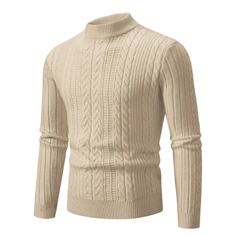 Mens Solid Colour O-Neck Knitted Slim Fit Sweater